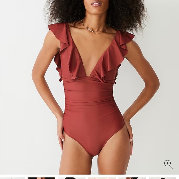 NWT J.Crew Ruched Ruffle One-Piece Swimsuit Magenta Orchid 0 Beach Travel Resort - Picture 2 of 6